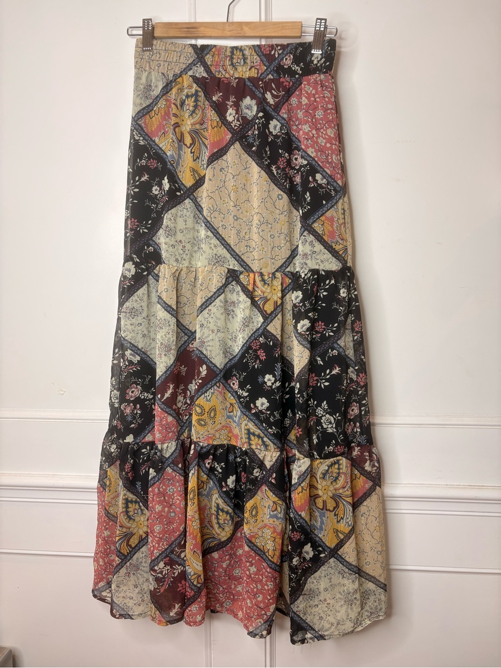 Boho prairie Patchwork Maxi Skirt - Multicolor.